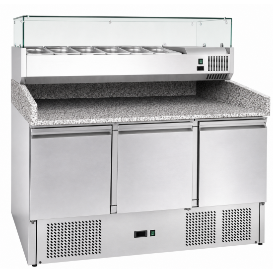 Хладилна маса за пици 3 врати с гранитен плот (+2°С, +8°C) Forcold S903PZ0-FC
