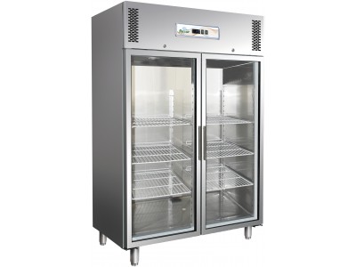 Хладилник неръждаем 2 стъклена врати (-2°С, +8°С) 2/1GN Forcar