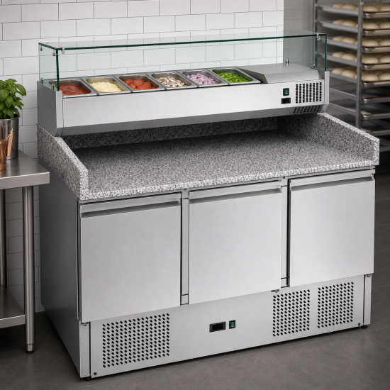 Хладилна маса за пици 3 врати с гранитен плот (+2°С, +8°C) Forcold S903PZ0-FC – снимка 2